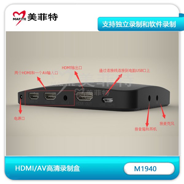 美菲特M1940 超高清4K录制盒支持HDMI/AV背面接口介绍