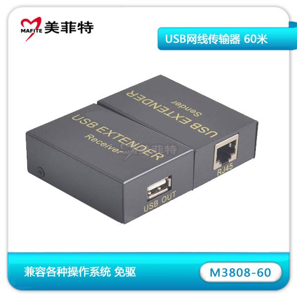 M3808-60|USB网线传输器60米发送端和接收端USB接口和网线接口展示