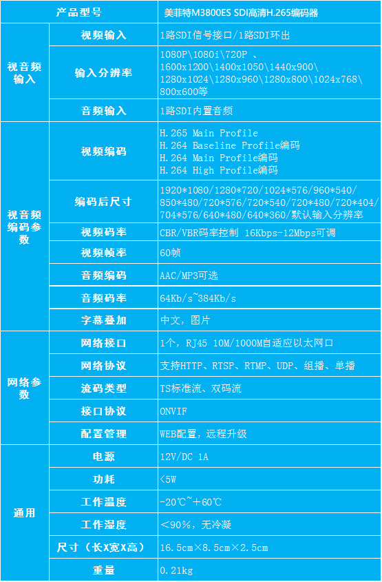 M3800ES|高清SDI编码器参数