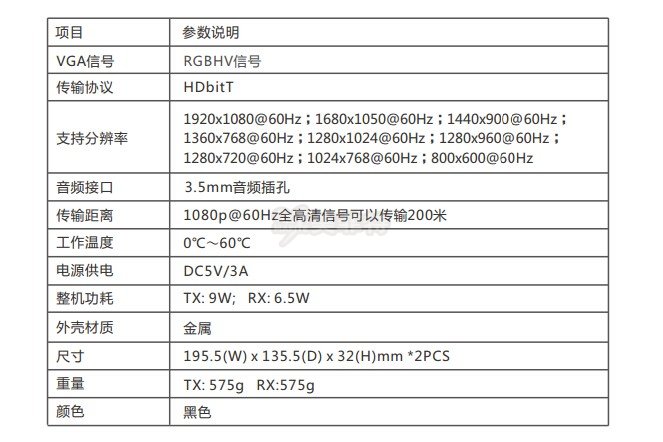 M3801W-200|HDbitT无线延长VGA传输器200米规格参数