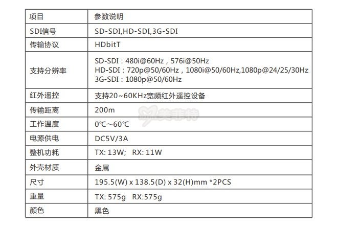 M3803W-200|HDbitT技术SDI无线延长传输器200米规格参数